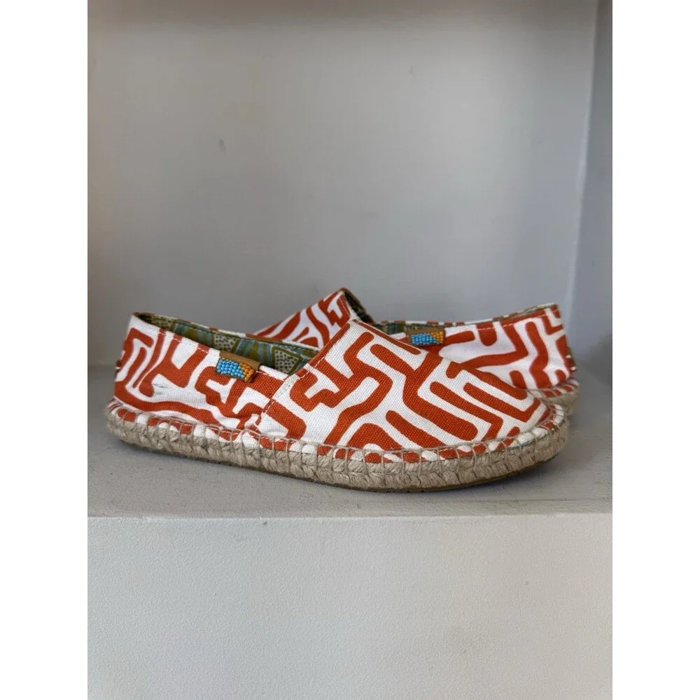 Ubuntu Life Handmade Orange And White Checkerboard Afridrilles Sz 7.5 Espadrille